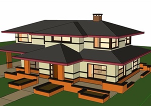 某详细的新古典风格住宅别墅SU(草图大师)模型