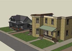 两个不同的简单住宅别墅设计SU(草图大师)模型