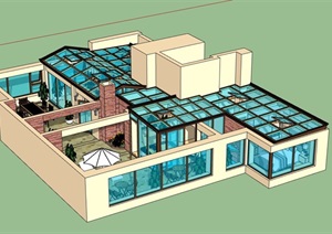 某现代楼顶阳光房住宅别墅SU(草图大师)模型