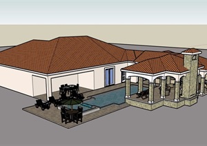 欧式风格单层别墅住宅设计SU(草图大师)模型
