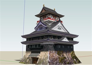 古典中式详细寺庙SU(草图大师)建筑模型