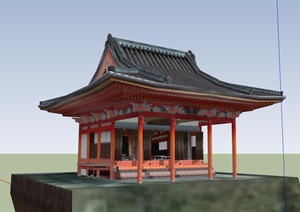 单层详细的寺庙设计SU(草图大师)模型