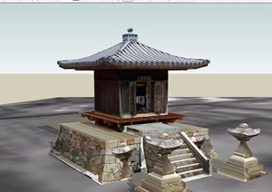古典中式风格单层独特寺庙设计SU(草图大师)模型