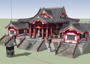 古建详细完整的寺庙建筑设计SU(草图大师)模型