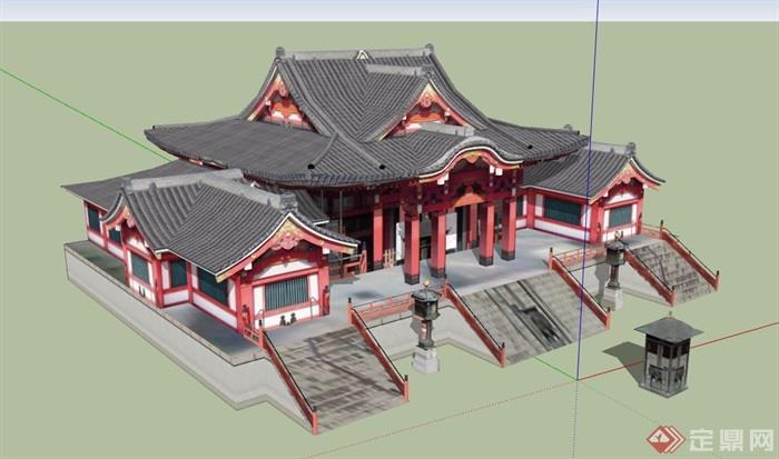 古建详细完整的寺庙建筑设计su模型