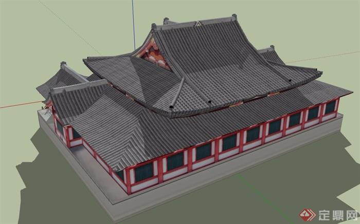 古建详细完整的寺庙建筑设计su模型