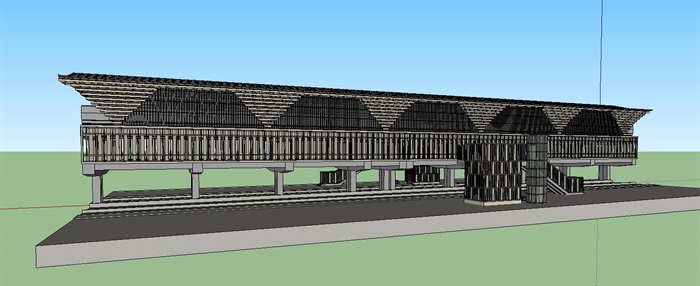现代创意斗拱木结构式建筑表皮文化展览长廊(2)