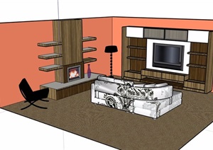 现代风格详细室内客厅空间SU(草图大师)模型