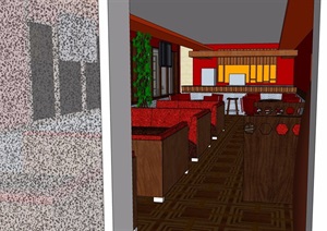现代风格详细的详细餐饮空间SU(草图大师)模型