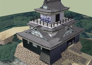 某古典中式多层寺庙设计SU(草图大师)模型