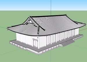 无材质贴图详细寺庙设计SU(草图大师)模型