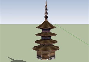 古典中式风格四层塔建筑设计SU(草图大师)模型