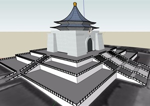 古典中式风格纪念馆建筑SU(草图大师)模型
