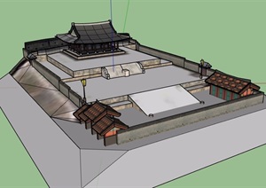 中式寺庙详细多层建筑设计SU(草图大师)模型