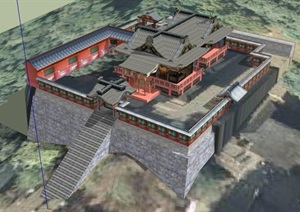 古典中式山坡庙宇建筑设计SU(草图大师)模型