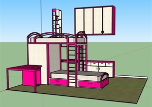现代简约儿童房家具组合SU(草图大师)模型