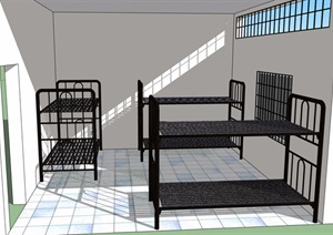 某现代学生宿舍高低床设计SU(草图大师)模型