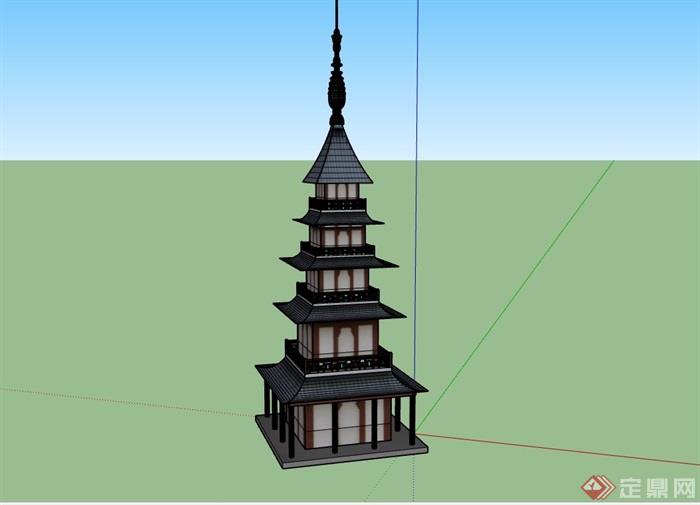 中式风格塔楼su模型