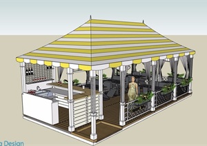 现代风格详细完整的餐饮空间SU(草图大师)模型