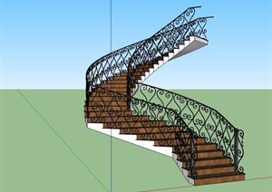 欧式风格详细经典完整楼梯设计SU(草图大师)模型