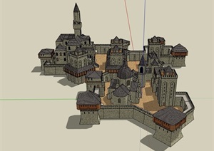 经典详细的城堡综合建筑SU(草图大师)模型