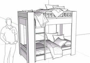 室内无材质贴图高低床设计SU(草图大师)模型