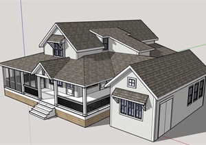 美式详细经典完整住宅别墅设计SU(草图大师)模型