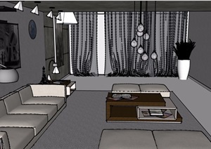 现代风格住宅室内客厅空间SU(草图大师)模型