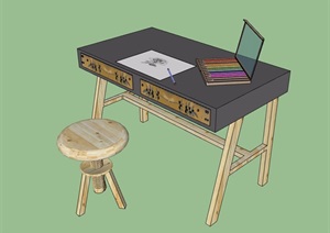 现代风格详细室内桌凳设计SU(草图大师)模型
