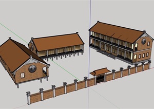 某多层旅游区古典中式风格建筑SU(草图大师)模型