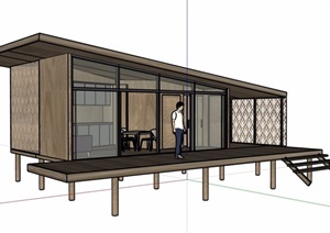单层休闲木屋建筑SU(草图大师)模型