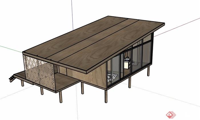 单层休闲木屋建筑su模型