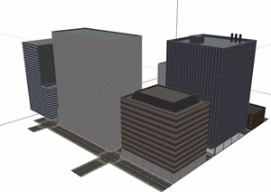 某现代风格城市办公建筑楼群设计SU(草图大师)模型