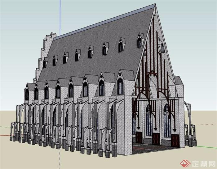 欧式风格教堂大会堂建筑设计su模型