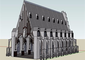 欧式风格教堂大会堂建筑设计SU(草图大师)模型