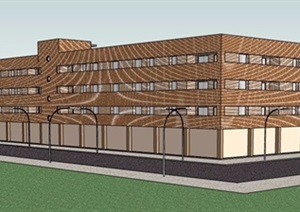 现代风格四层围和办公楼建筑设计SU(草图大师)模型