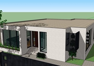 简约平顶单层庭院住宅建筑设计SU(草图大师)模型