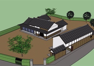 某中式风格单层私人住宅别墅SU(草图大师)模型