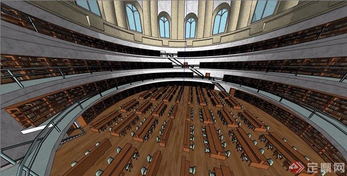 现代风格经典的图书馆室内su模型
