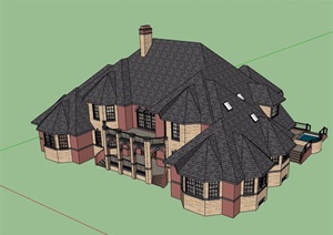 精致详细完整的住宅独栋别墅设计SU(草图大师)模型