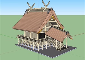 日式风格两层寺庙设计SU(草图大师)模型