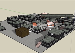 现代风格多栋商业中心建筑设计SU(草图大师)模型