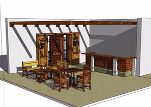 现代风格简单的餐饮空间设计SU(草图大师)模型
