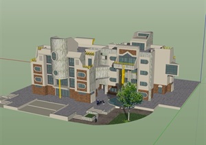 欧式风格独特造型的住宅建筑SU(草图大师)模型