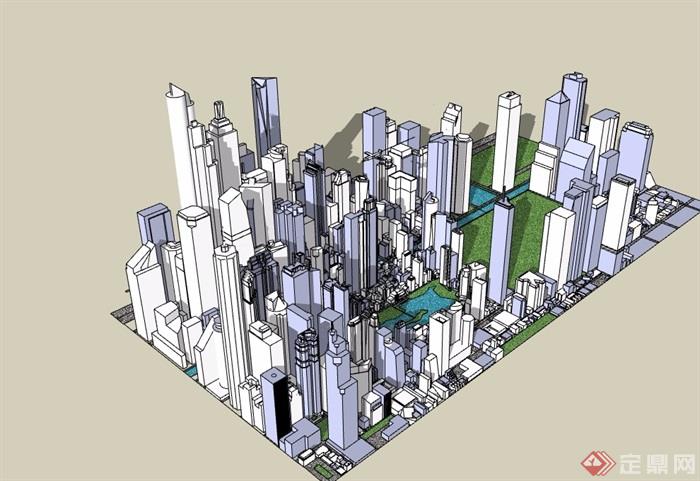 现代风格详细综合城市建筑楼su模型