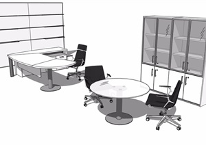 某室内办公桌椅柜子组合设计SU(草图大师)模型