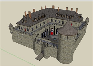 英式风格详细的城堡住宅SU(草图大师)模型