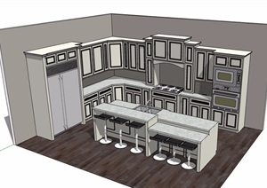 开放式厨房橱柜设计SU(草图大师)模型