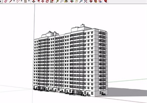 现代风格多层住宅楼详细建筑设计SU(草图大师)模型