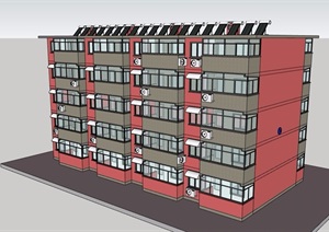 多层详细的公寓建筑设计SU(草图大师)模型